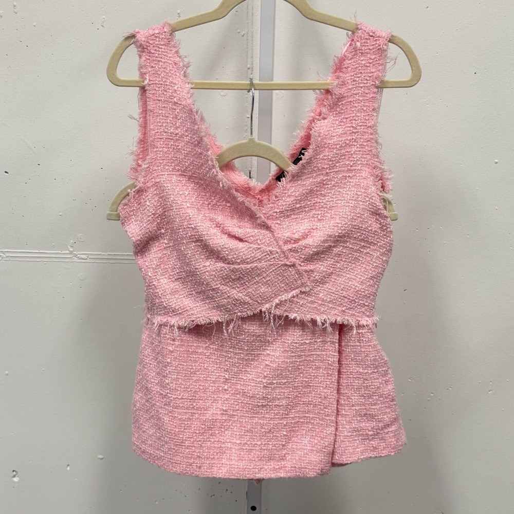 Zara Pink Textured Tweed Women's 2 Piece Set Skort Cropped Top Med 2647/651/620